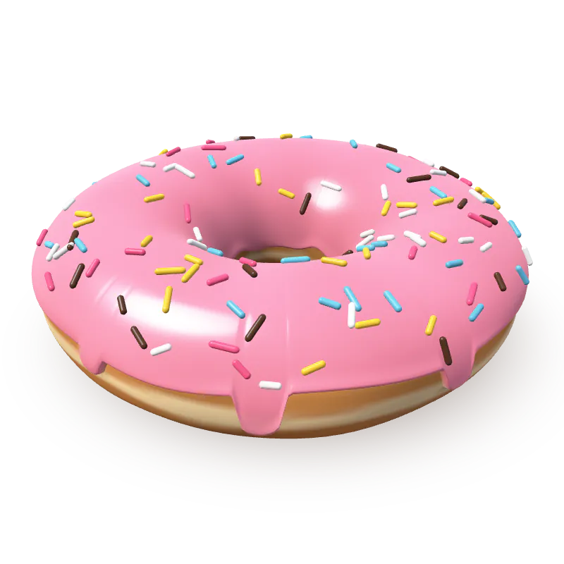 A pink-glazed donut with sprinkles.